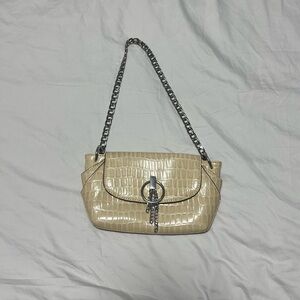 ASOS Cream Croc-Embossed Shoulder Bag with Silver Chain